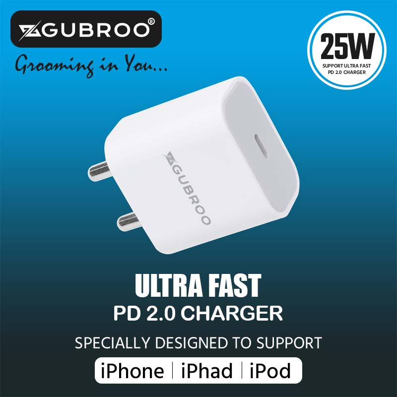25W ULTRA FAST PD 2.0 Charger Specially Designed to support iPhone, iPad, iPod & Compatible with All the Devices