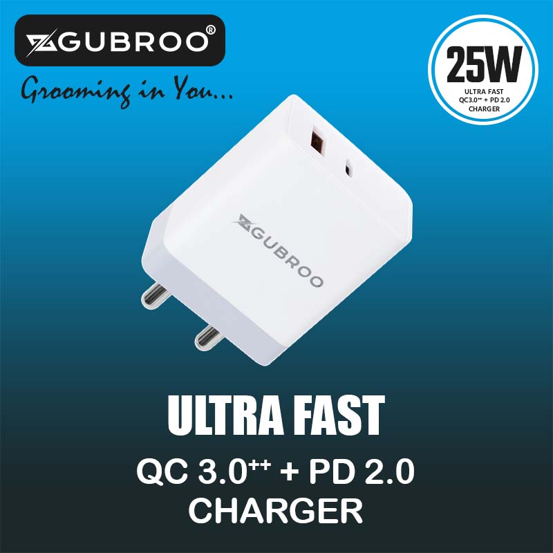 25W ULTRA FAST QC 3.0 +PD 2.0 USB Wall Charger, travel Adapter with Dual-Port & Compatible with All USB to type-C and Type-C to Type-C devices