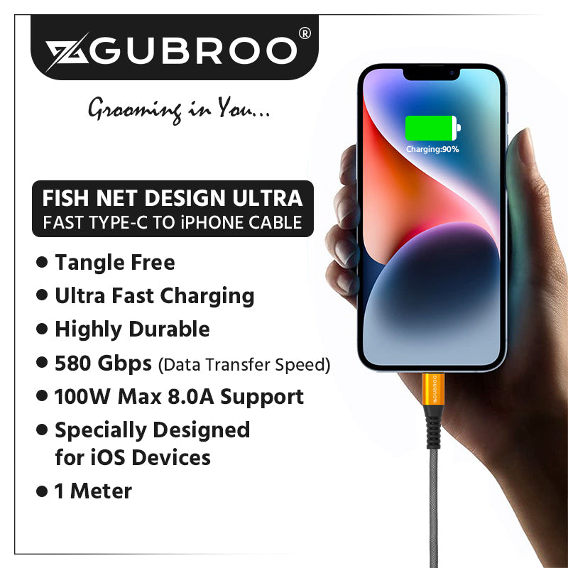 Fish Net Design Ultra Lightning Fast Type-C to iPhone Data Cable With 65W Max 8.0A Support