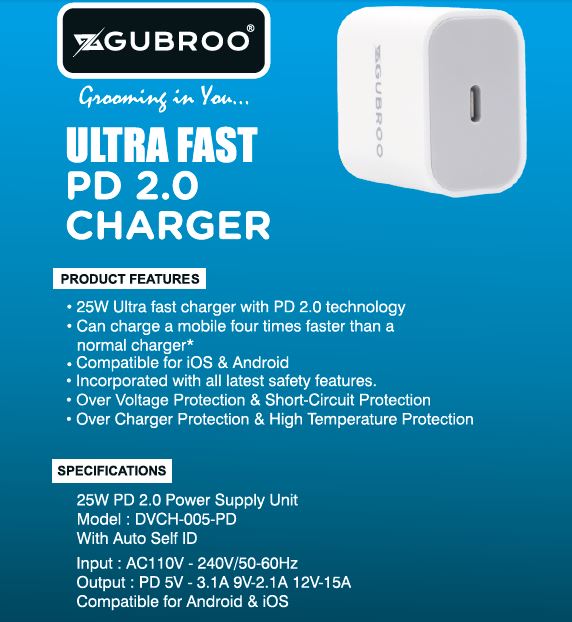25W ULTRA FAST PD 2.0 Charger Specially Designed to support iPhone, iPad, iPod & Compatible with All the Devices